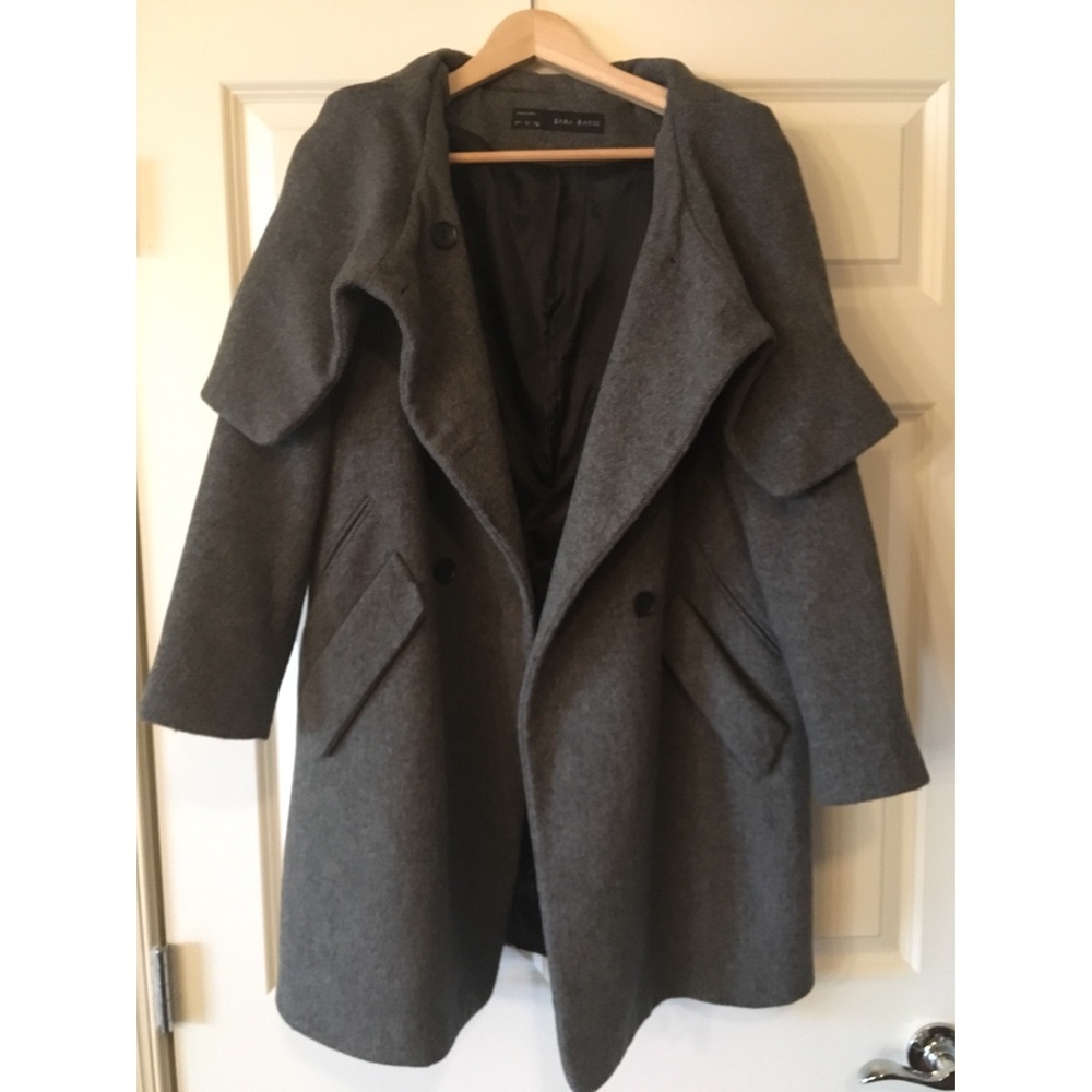 Zara Grey Winter Coat Draped Collar